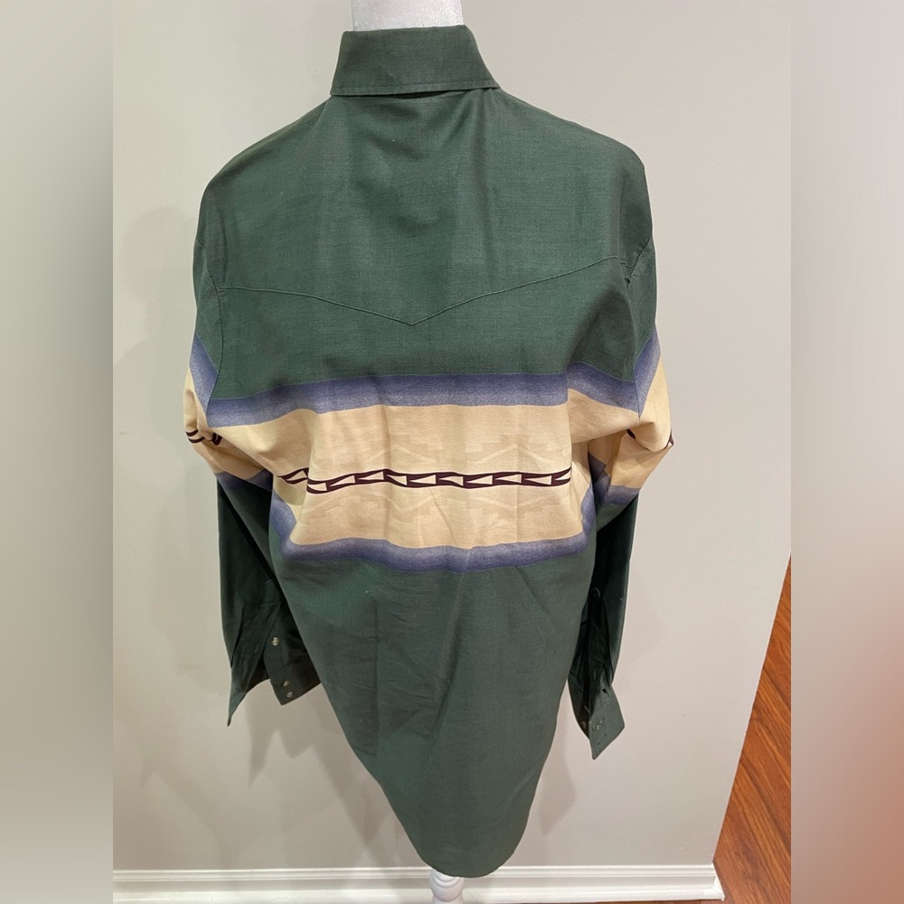Vintage Roper Aztec Design Green Dress Shirt Long Sleeve Size Medium Men’s - Picture 9 of 16